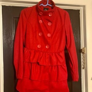 Red double breasted pea coat